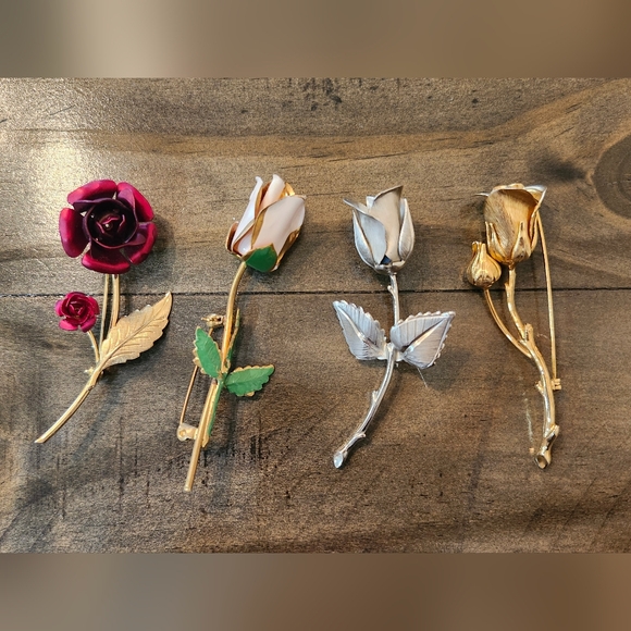 Jewelry - Assorted Vintage Rose Brooch Pin - Gold, White, Silver, Pink Floral Accents